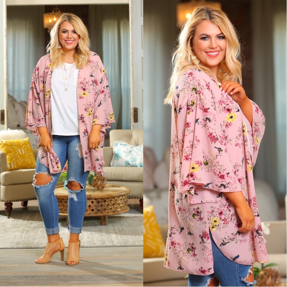 PLUS Pink Floral Kimono - Picture 3 of 4